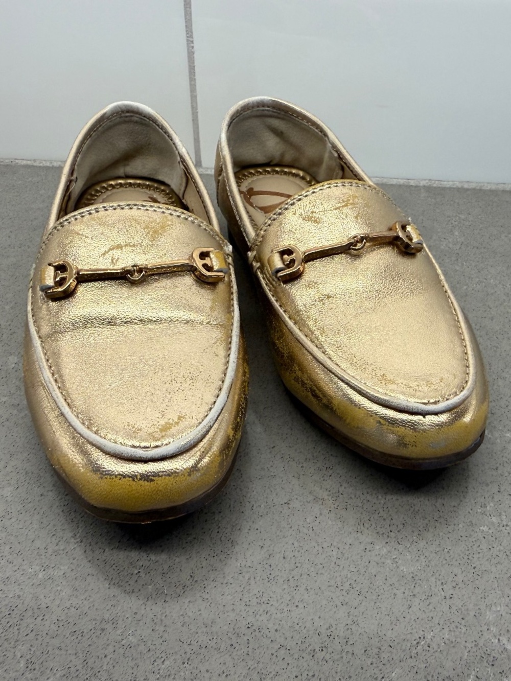Sam Edelman Girl's Size 12 Loraine Mini Loafer Metallic Gold Leaf